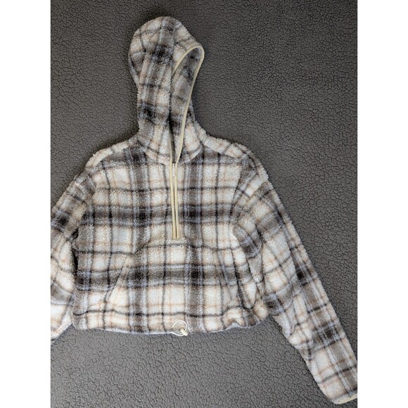 Aeropostale Women's Top Jacket Hooded Medium 1/4 Zip Fleece Fuzzy Crop Pullover - Picture 2 of 13